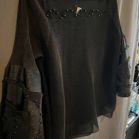 N by Nancy mod avant garde unique puff sleeve scallop neck blouse black M - Picture 15 of 16